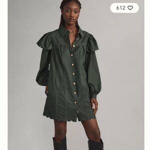 Farm Rio x Anthropologie Dark Green Ruffled Long Sleeve Dress